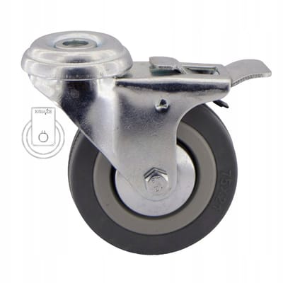 Zwenkwiel met rem 75mm - Zwart/Grijs