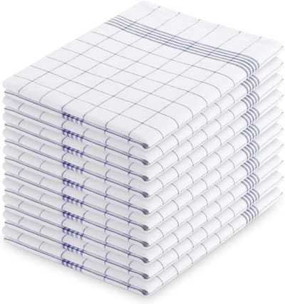 Allecto Plus – Set van 10 katoenen theedoeken 45 x 62 cm blauw/wit geruit - super absorberend en duurzaam - wasbaar - keukendoeken met zoekwoorden 'keukendoek' en 'absorberend'.