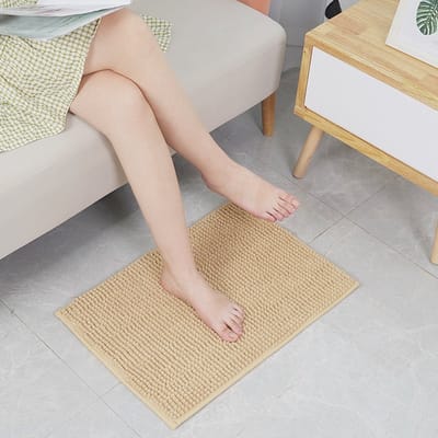 Zachte antislip badkamermat, huishoudelijk kortpolig chenille waterabsorberend tapijt kantoor entree studeerkamer slaapkamer woonkamer badkamer antislipmat voetmat (40cm*60cm) - kameel