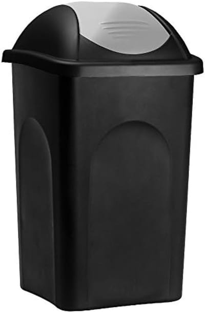 PromoHome Afvalbak Vuilnisbak 60 Liter Met Klapdeksel Zwenkfunctie Kunststof Prullenbak Huis Keuken Afvalcontainer Grote Inhoud Hygiënisch Reinigbaar "Zilver"