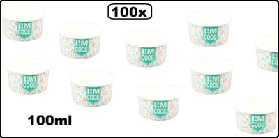 100x IJsbeker I`M a COOL cup karton 150ml - ijs yoghurt schepijs softijs fruit