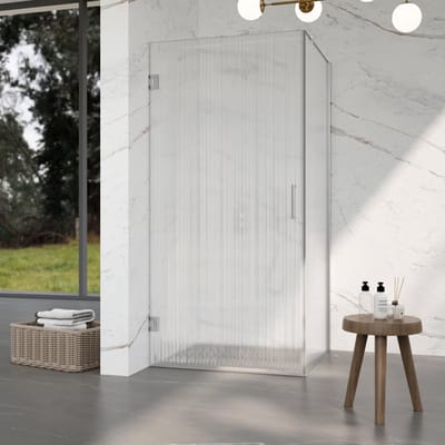 FugaFlow Eccelente Vetro Douchecabine - 80x90x200cm - scharnieren - deurgreep - stabilisatiestang - helder geribbeld - veiligheidsglas - Geborsteld RVS PVD (RVS)