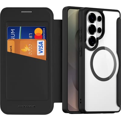 Dux Ducis Skin X Pro Hoesje Geschikt voor Samsung Galaxy S26 Plus | Compatibel met MagSafe / Qi2 | Book Case met RFID Pasjeshouder | Beschermhoes | Transparant Zwart