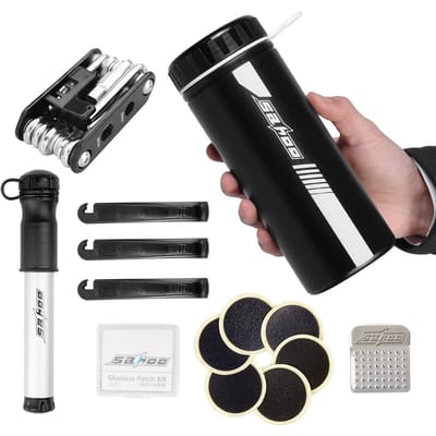 Kits d'outils de réparation de vélo, kit de réparation de vélo avec mini pompe, kit d'outils multifonctions 14 en 1, 750 ml Tool Set black