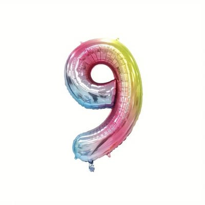 Jonyx - Folieballon XL - 100 cm - Cijfer 9 - Heliumballon - Verjaardag - Kinderfeestje - Regenboogkleur - 1 meter hoog - Inclusief opblaasrietje