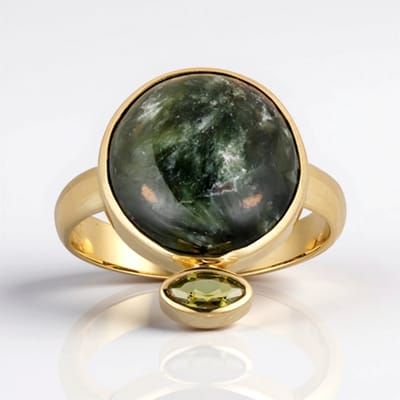 Cavill - Serafiniet Ring 10 5 ct natuursteen - Verguld 925 Sterling Zilver - Marquise Peridoot 0 26 ct - Groen Luxe Sieraad - Elegant