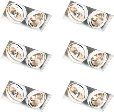 QAZQA Set van 6 Inbouwspot wit GU10 AR111 trimless 2-lichts - Oneon