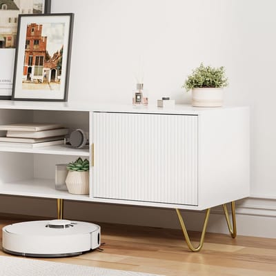 Luxe Scandinavisch TV-meubel met Opbergruimte 137x38x48 cm Wit/Eikenlook – Casa Dorada