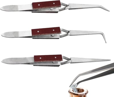Pincettenset Roestvrij Staal - Precisie Pincetten - Modelbouw Reparatie - Zelfborgend Mechanisme - 3 Stuks 16 cm - Zilverkleurig