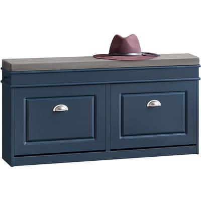 SoBuy Schoenenkast & Schoenenbank Hal – 2 Kleppen – Met Verwijderbaar Kussen – Smalle Hal – Gelakt Hout – L104 x D24 x H51 cm – Blauw