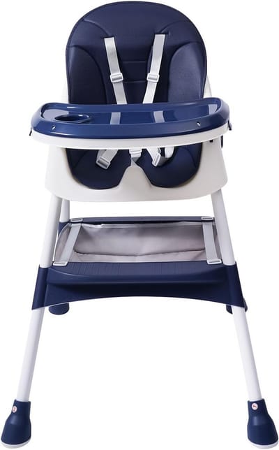 Verstelbare 2-in-1 Kinderstoel met Veiligheidsgordel en Eetplank Blauw