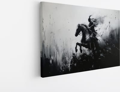 Saammp Canvas Schilderij - Abstract Paard met ruiter - Natuur - 45x30 - Foto op canvas - Wanddecoratie - muurdecoratie Woonkamer - Slaapkamer decoratie - Canvas Print