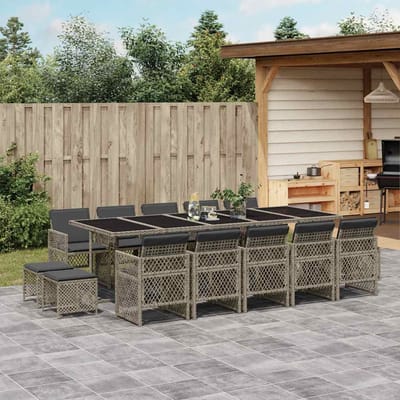 vidaXL - 15-delige - Tuinset - met - kussens - poly - rattan - grijs