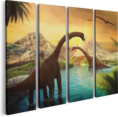 Artaza Canvas Schilderij Vierluik Dinosauriërs in het Water - Dino's - 80x60 - Foto Op Canvas - Canvas Print