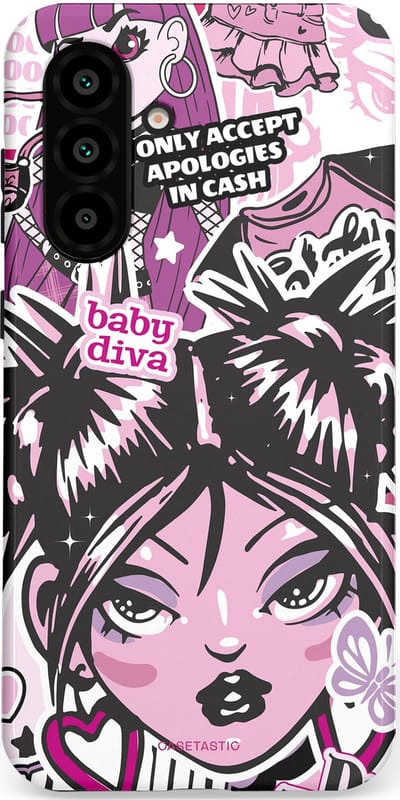 Casetastic hoesje geschikt voor Samsung Galaxy A36 / Samsung Galaxy A56 - Dubbellaagse bescherming - Roze Y2K Pop Teen Girly Cash Diva Collage - Fashion Case - Grijs Donkergrijs Wit Lichtroze