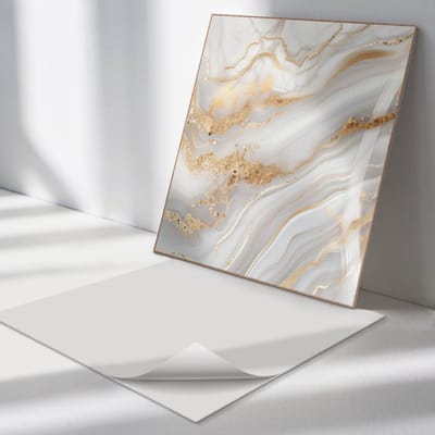 Wallfluent Vinyl Tegels - Abstracte Golven met Details Zelfklevende PVC Tegels - 30 cm x 30 cm - Romig Vinyl Tegels - Set van 9 - Vierkant PVC Tegels - Texturen Plaktegels - Vinyl Vloer Tegels - Plaktegels Keuken en Badkamer