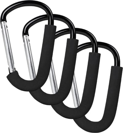 Dailygoods - LALAGO 4 stuks universele haken voor kinderwagen, 16 x 10 cm, multifunctionele karabijnhaken, tashaken met beschermbekleding, kinderwagenhaken, clip-hook stroller, organizer