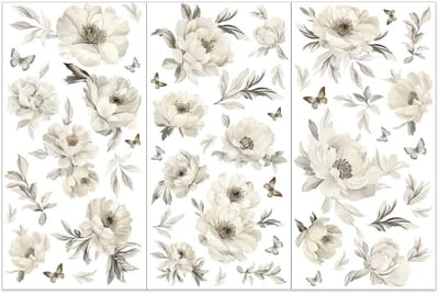 Allecto - Bloemen stickers - Wrijven op transfers - Ivoor - Meubel decoratie - Bloem thema stickers - Geschikt voor hout en glas