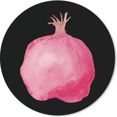 Muismat rond 20x20 cm - Mousepad Granaatappel - Roze - Zwart - Ronde muismatten