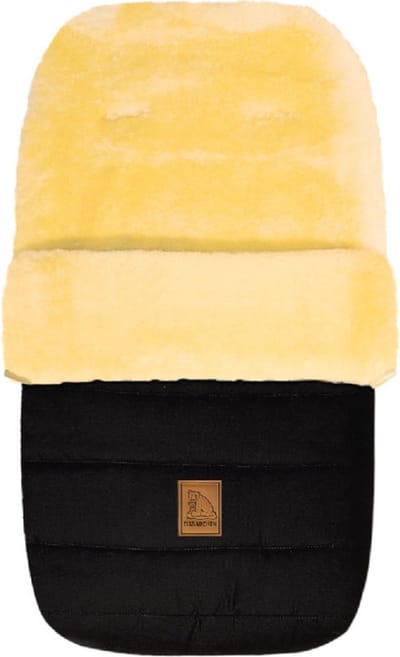 Schapenvacht Voetenzak - Deluxe (Zwart) 100% Echte Schapenwol - Veilig & Warm voor je Baby (Medicinale, Merino Schapenvacht) - Kinderwagen en Buggy