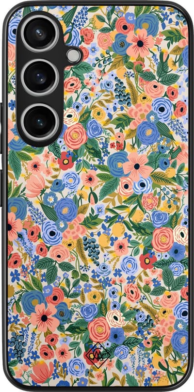 Casimoda® hoesje - Geschikt voor Samsung Galaxy A35 5G - Blue Gardens - Zwart TPU Backcover - Bloemen - Blauw