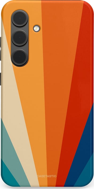 Casetastic hoesje geschikt voor Samsung Galaxy S24 - Dubbellaagse bescherming - Retro straal - Fashion Case - Oranje Okergeel Petrol Rood