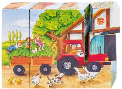 GOKI Blokkenpuzzel - Jaargetijden Op De Boerderij - 12 Blokken - Hout - 3 Jaar