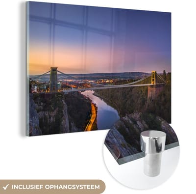 MuchoWow® Glasschilderij 180x120 cm - Schilderij acrylglas - Clifton Suspension Bridge bij de Avon rivier in het Europese Bristol - Foto op glas - Schilderijen