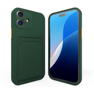 ShieldCase back cover met pasjeshouder geschikt voor de Apple iPhone 16 hoesje - telefoonhoesje met pasjeshouder - ruimte voor 1 pasje - hoogwaardig siliconen materiaal - back cover (donkergroen)