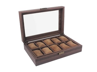 AXBO Luxe Houten Horloge-opbergdoos – 10 Horloges – Walnoot – Glazen Deksel – Watch box- Horloge kist- Houtlook