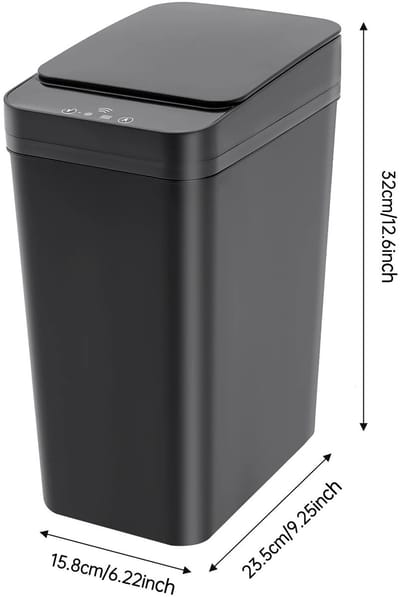 Allero Sensor Prullenbak - Automatische Prullenbak - Waterdicht - Zwart - Infrarood- en Vibratiesensoren - 23,5x15,8x32 cm