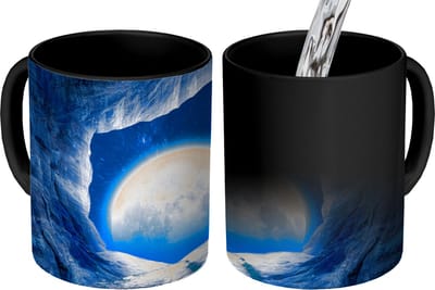 Magische Mok - Foto op Warmte Mokken - Koffiemok - Grot - Maan - Ruimte - Heelal - Blauw - Magic Mok - Beker - 350 ML - Theemok