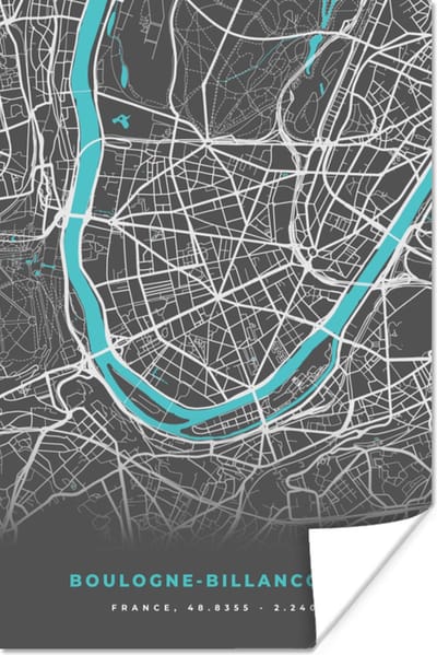 Poster Frankrijk - Boulogne-Billancourt - Stadskaart - Kaart - Plattegrond - 120x180 cm XXL