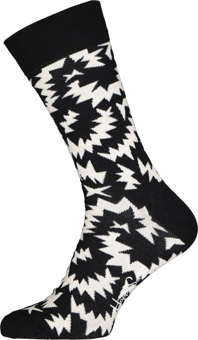 Happy Socks Zigzag Sock - zwart met wit - Unisex - Maat: 36 - 40