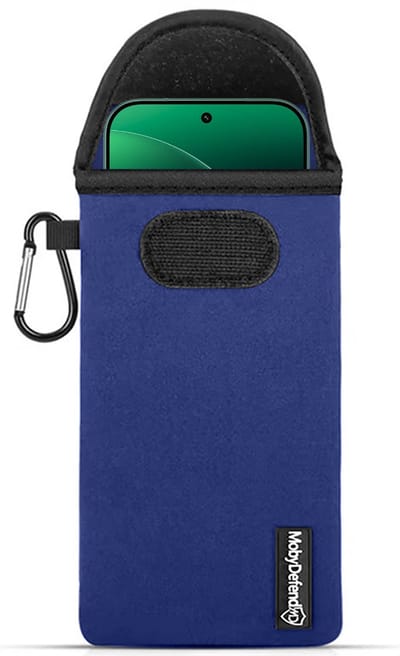MobyDefend Hoesje - Geschikt voor Xiaomi 17 - Neopreen Pouch Met Karabijnhaak - Insteek - Riemlus - Blauw