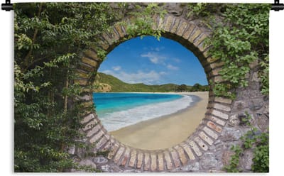 Wandkleed - Wanddoek - Strand - Zee - Doorkijk - 180x120 cm - Wandtapijt