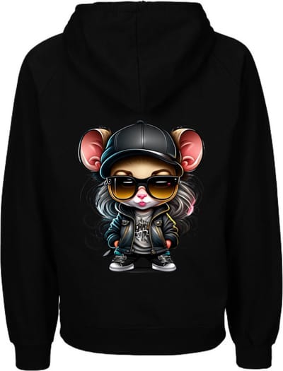 Hoodie voor meisje-stoere trui met capuchon-stoere meisjes muis-Maat 86/92