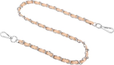 Tasketting 81 cm leren band met ijzeren platte ketting voor schoudertas, gespen en accessoires in kaki en zilver