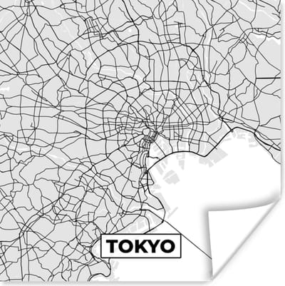 Poster Tokyo - Stadskaart - Zwart Wit - Plattegrond - Kaart - 100x100 cm XXL