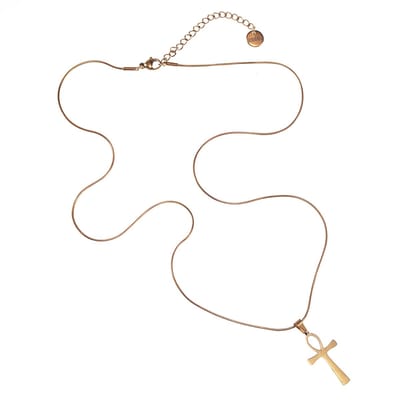 60cm x 1mm Ketting-Set Unisex - Verguld RVS - Ronde Slangenketting met Anhk-Kruis Hanger