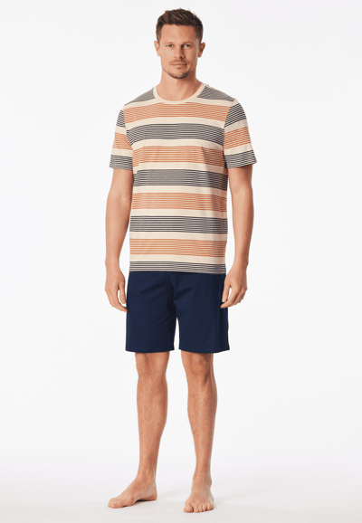 Korte pyjama met gestreepte mouwen, bruin - Casual Nightwear 48