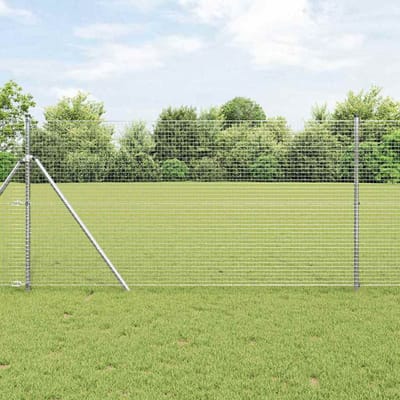 vidaXL - gelast - draadhek - met - grondbevestiging - 10 - x - 1 - m - Zilverkleurig