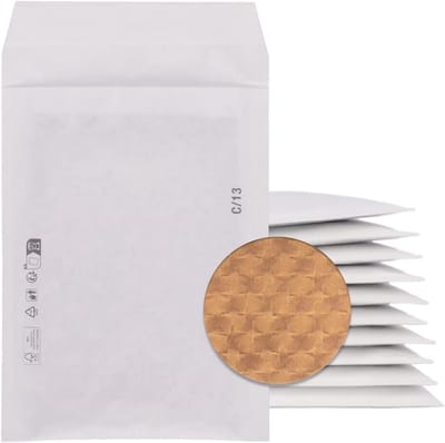 Papieren Enveloppen 170 x 225 mm Wit A5 met Papieren Voering - Milieuvriendelijk Alternatief voor Luchtkussenzak (Verpakking van 100)