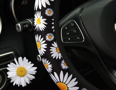 Dailygoods- Stuurhoes Antislip - Universele Stuurwielbeschermer - Bloemenpatroon - Geschikt voor 37-38 cm - Polyester - 1 stuk - Stuurwielhoes