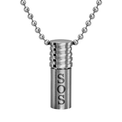 Traveller SOS-capsule met Ketting - Unisex - Edelstaal - Zilverkleurig - Made in Germany - Duurzaam - Capsule met Inlegvel - 55cm - 171015