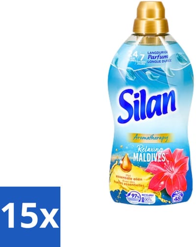 Silan Aromatherapy - Wasverzachter - Relaxing Maldives - Essentiële Oliën en Langdurige Parfum - 48 Wasbeurten - 1.056L - Bulkverpakking - 15 stuks