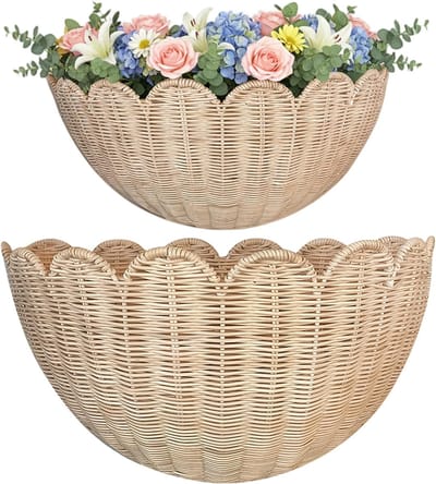 2-delige geweven wandmand in Boheemse stijl - Opbergmand decoratie - Hangende rotan wandmand voor badkamers en keukens - Waaiervormige wanddecoratie