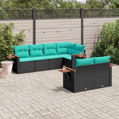 vidaXL - 7-delige - Loungeset - met - kussens - poly - rattan - zwart