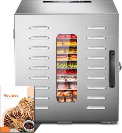 Voedseldroger 1000 W BPA-vrij - Droogautomaat voor Fruit, Groenten, Vlees en Chili - Fruitdroger met Receptenboek, 24 uur Timer en Temperatuurinstelling 30-90°C