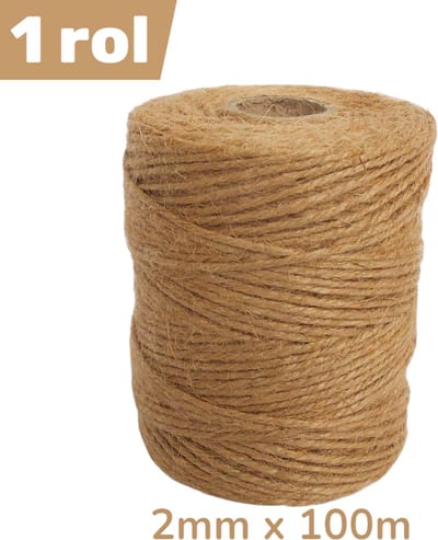 1 rol - Jute touw in lichtgeel - 2 mm x 100 meter - Sterk natuurlijk touw voor handwerk, DIY-decoratie, cadeaulabels en verpakking - Geschikt voor knutselen, inpakken, tuinieren en creatieve projecten